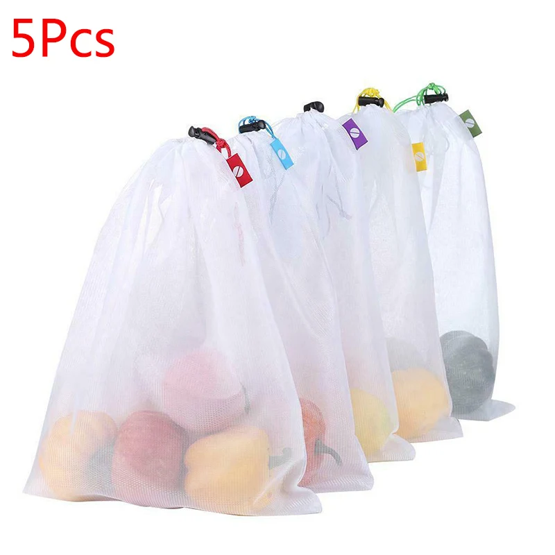 

5 шт./компл. многоразовые сетчатые сумки для продуктов, моющиеся фрукты, овощи, игрушки, органайзер для хранения мелочей, экологичные сетчатые сумки