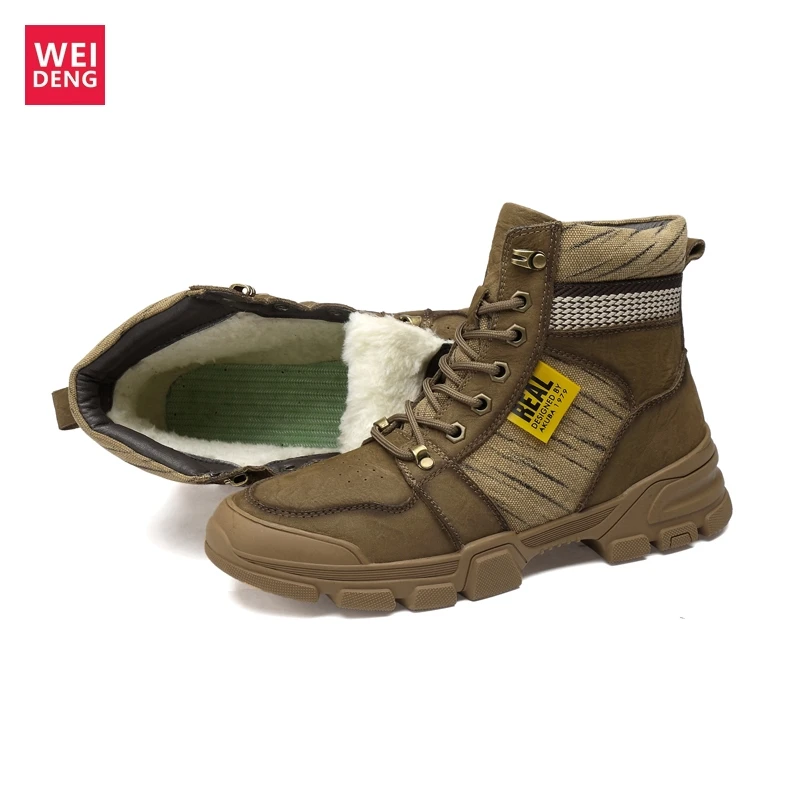 Weideng Plus Size 37-45 Genuine Leather Warm Boots Men Casual Winter Outdoor Women Snow Shoes High Quality Lace Up Soft Non Slip