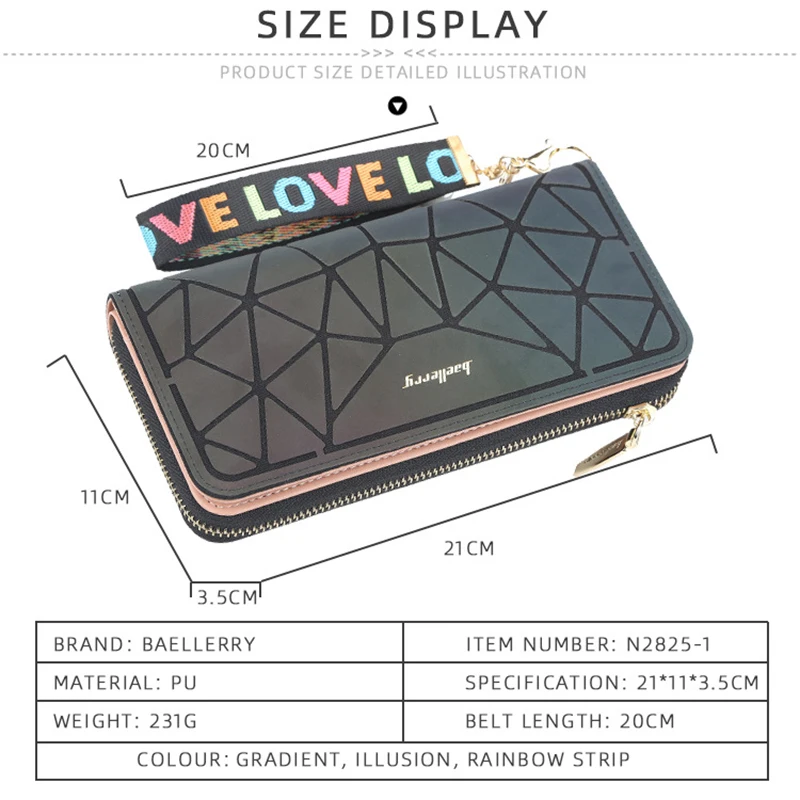 New Holographic Women Wallet Made Of Leather Top Quality Leather Long Card Holder Female Clutch Purse For Phone Zipper Money Bag