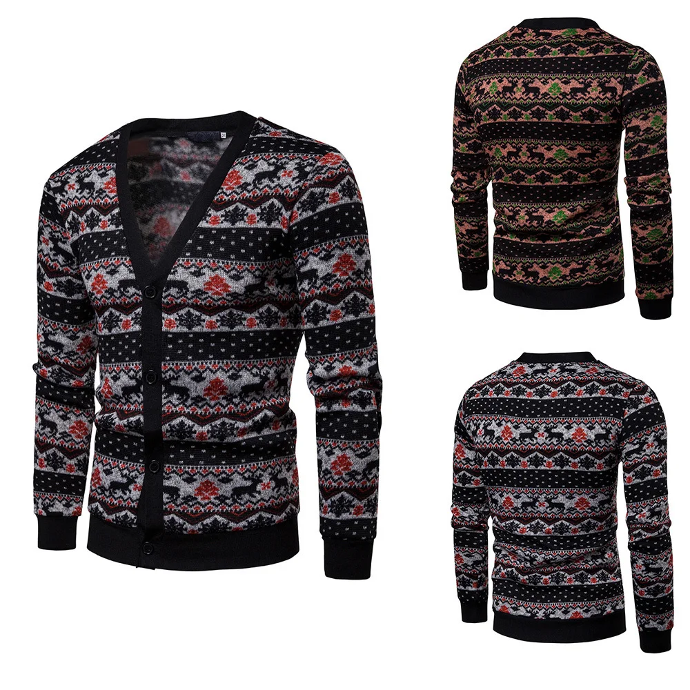 Рождественский свитер для мужчин зимний Повседневный шерстяной с принтом лося