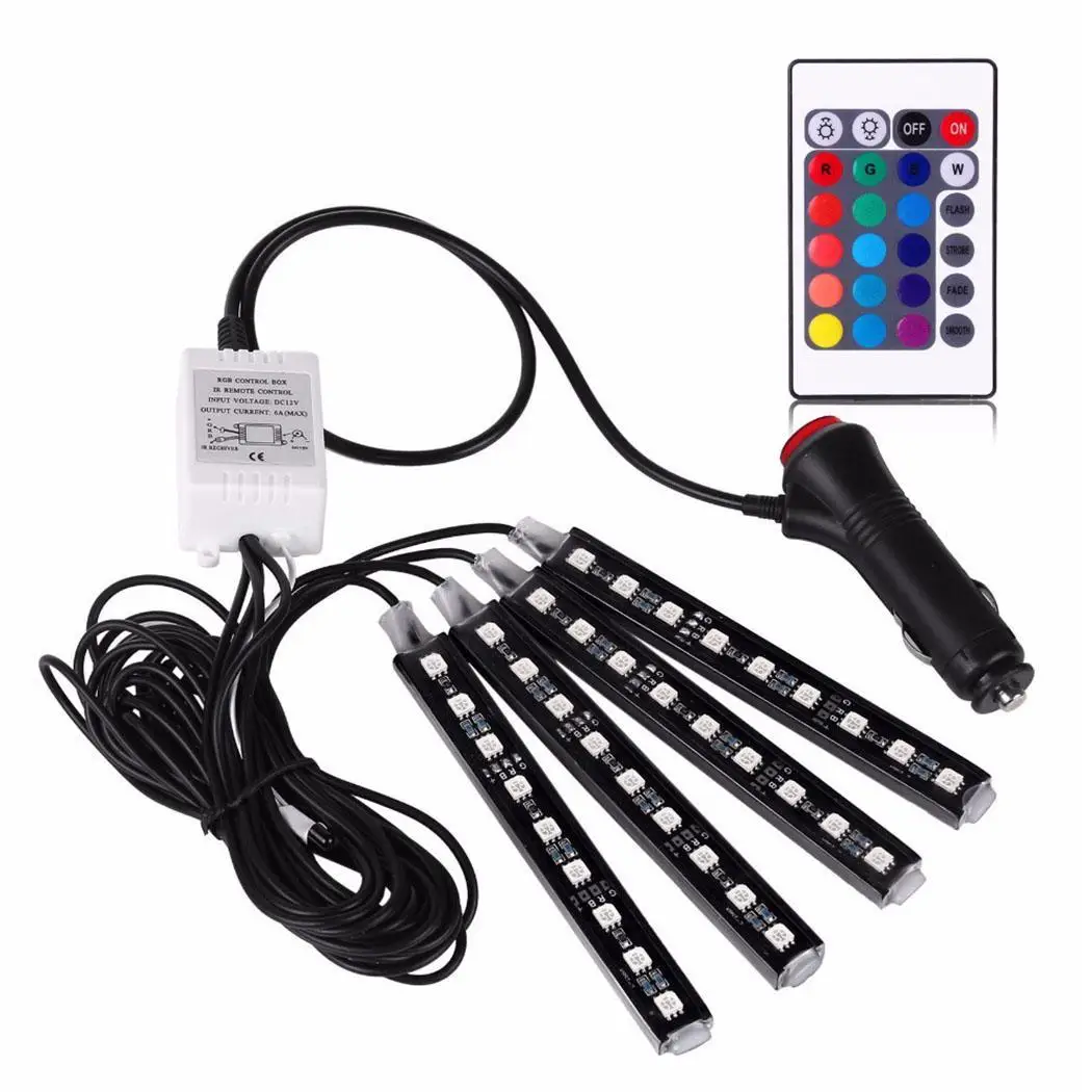 Car 1 Drag 4 Light Bar Remote Control 4x9 IP65 LED Atmosphere Decorative cigarette lighter socket glue | Автомобили и мотоциклы