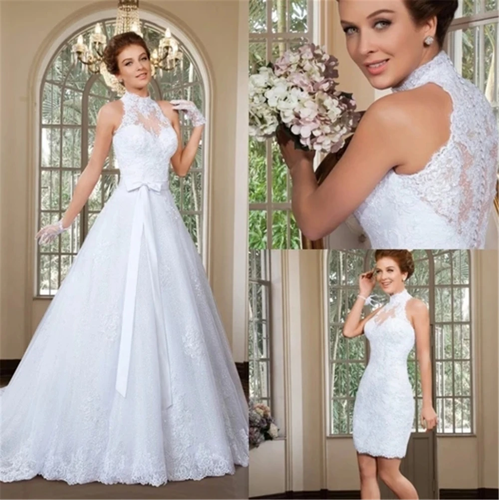 Женское свадебное платье с бантом белое кружевное мечты аппликацией и лямкой на