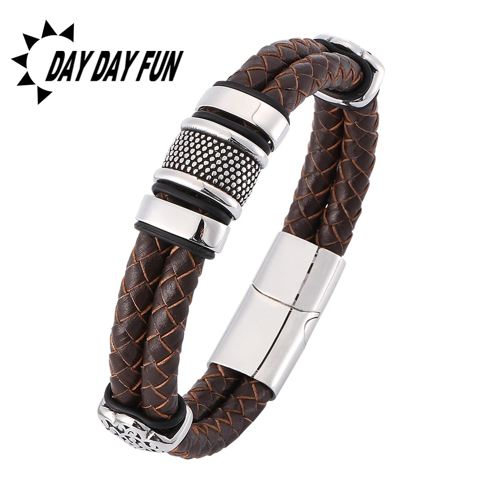 Новый Винтажный двойной коричневый кожаный браслет на запястье с косичкой