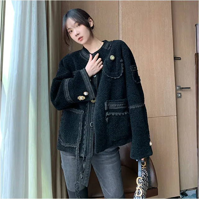 Женская куртка из натуральной шерсти на пуговицах с жемчугом|Женские куртки| |