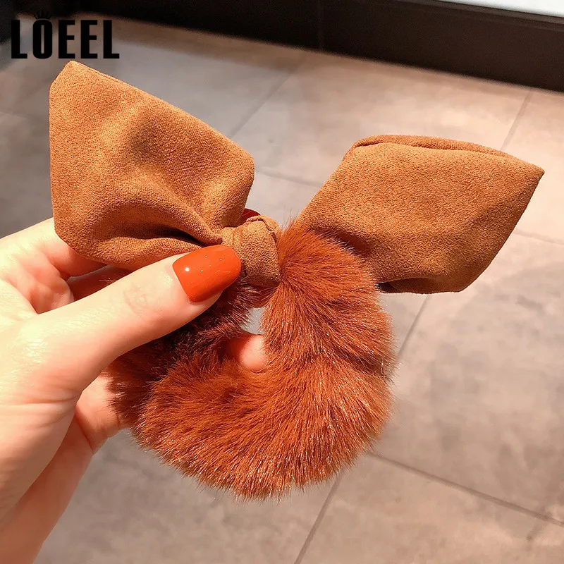 Резинка для волос женская плюшевая эластичная повязка на голову с милыми