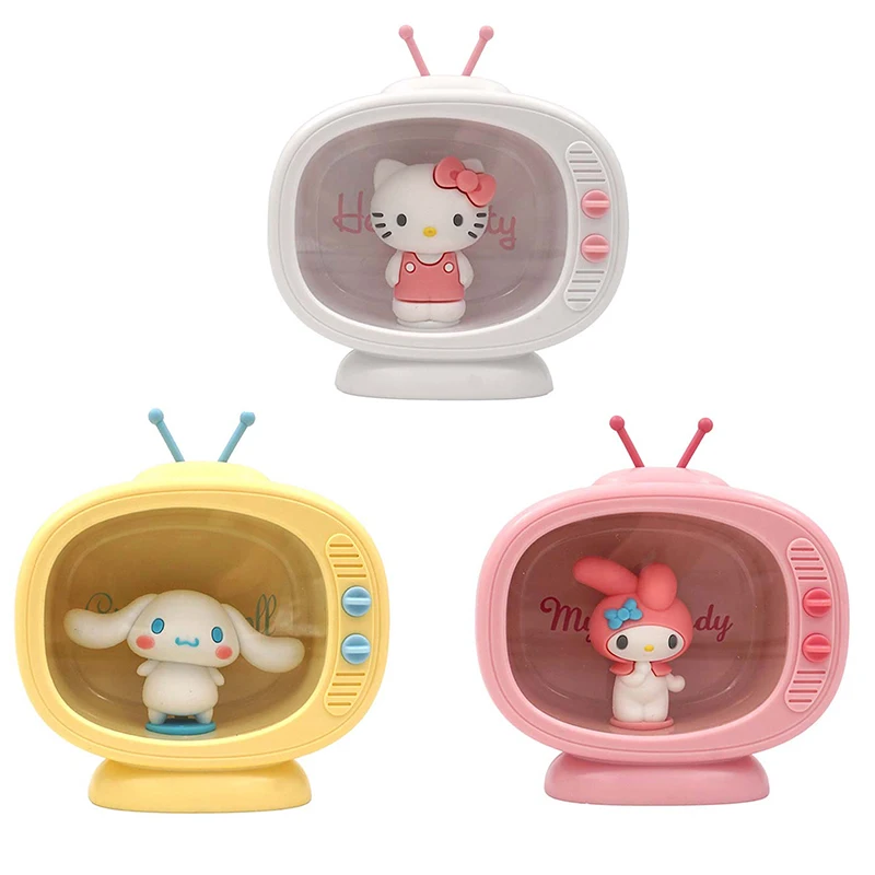 

Kawaii Sanrio Accessories Kitty My Melody Cinnamoroll Cute Mini TV Model Bedroom Desktop Night Light Small Gifts For Girls Toys