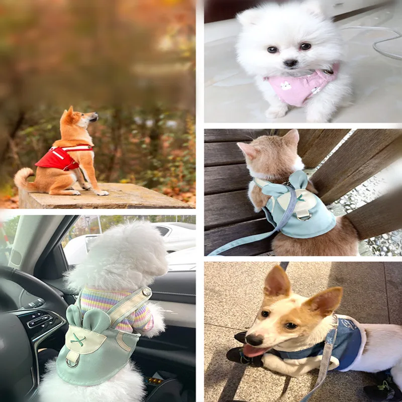 

Dog harness with adjustable leash vest walking supply soft breathable grid cute collar dog accessories for small to medium sized