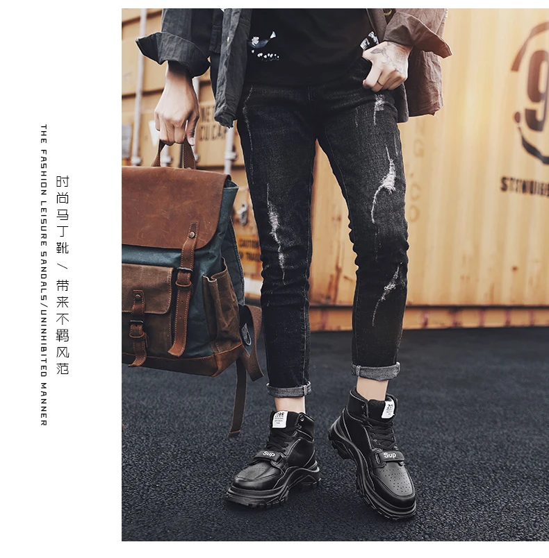 Брендовые кожаные мужские ботинки осенне-зимние теплые ботинки Martens с высоким берцем мужские повседневные кроссовки Dr. Обувь для мотоцикла Clunky