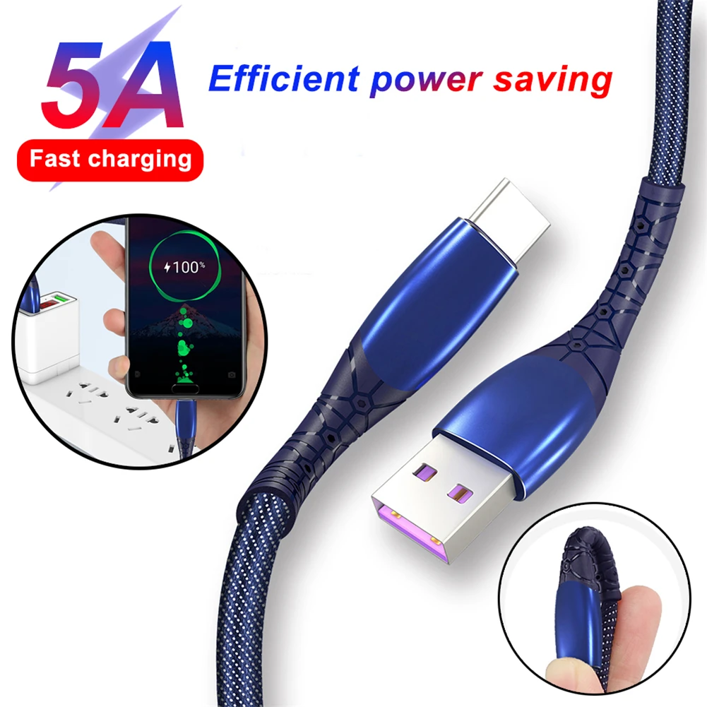 5А быстрая зарядка USB C type кабель для зарядки телефона 1 2 м Плетеный зарядный huawei