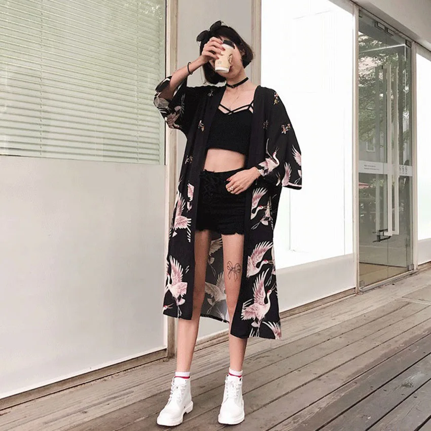 Длинные Стиль Женская японская мода кардиган солнцезащитный крем Haori пальто