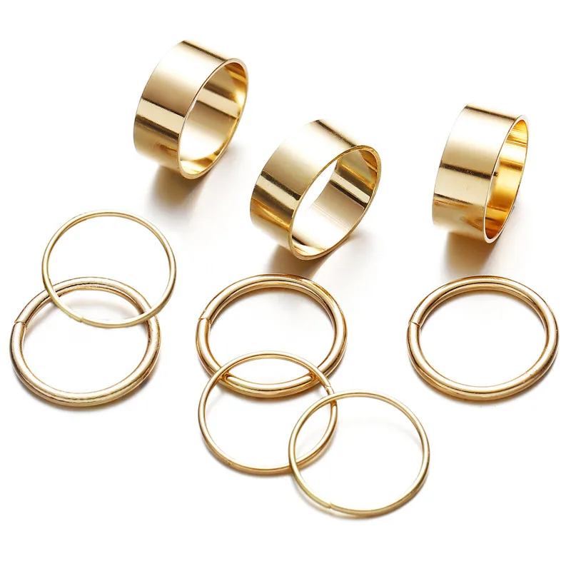 Новое кольцо золотого цвета креативное модное круглое набор из 9 предметов