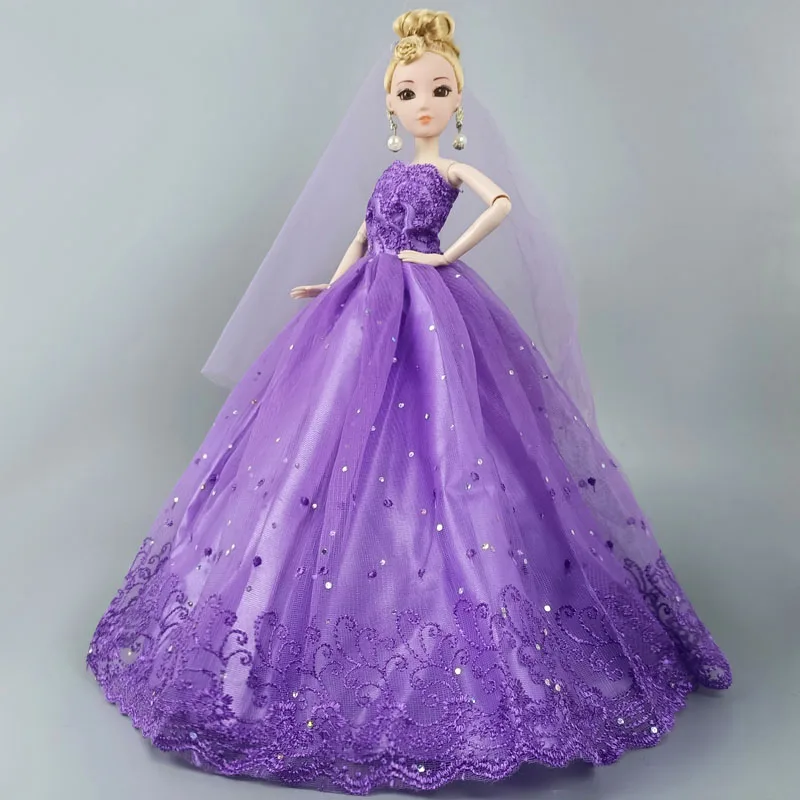 Фиолетовое модное Кукольное платье для куклы Барби одежда свадебные платья