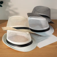 2021 mesh top hat british jazz hat trendy mens sunscreen straw hat sun hat female summer beach hat sandal hat top hat mesh hat