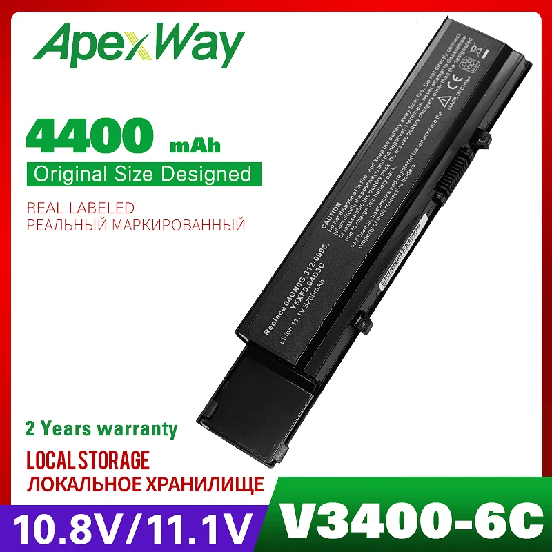 

4400mAh ApexWay Laptop Battery for Dell V3400n P09S V3500 Y5XF9 V3700 004D3C 004GN0G 04JK6R 07FJ92 P06E001 P09F001 P10G001