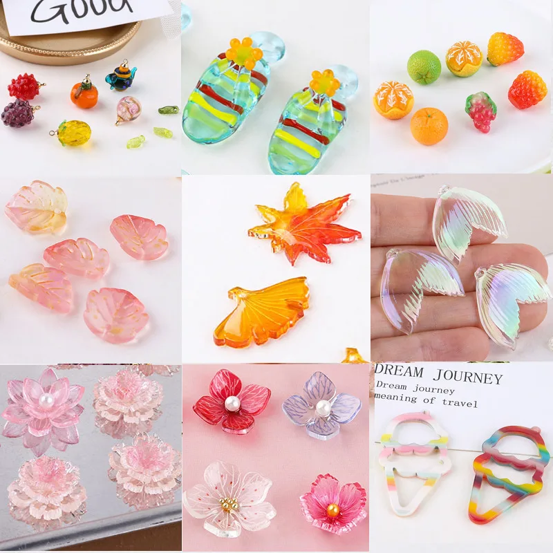 

50 шт. модные серьги из смолы с подвеской в виде свежих фруктов, цветочных листьев, очаровательные серьги-гвоздики, ювелирные изделия ручной ...