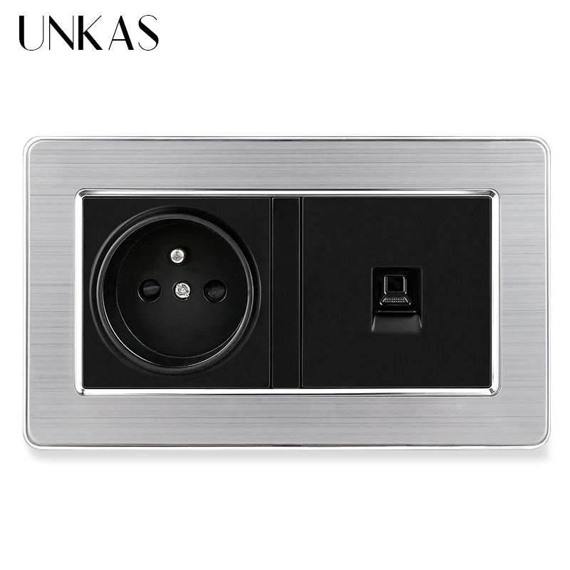 UNKAS серая панель из нержавеющей стали 16 А французская стандартная розетка + серый