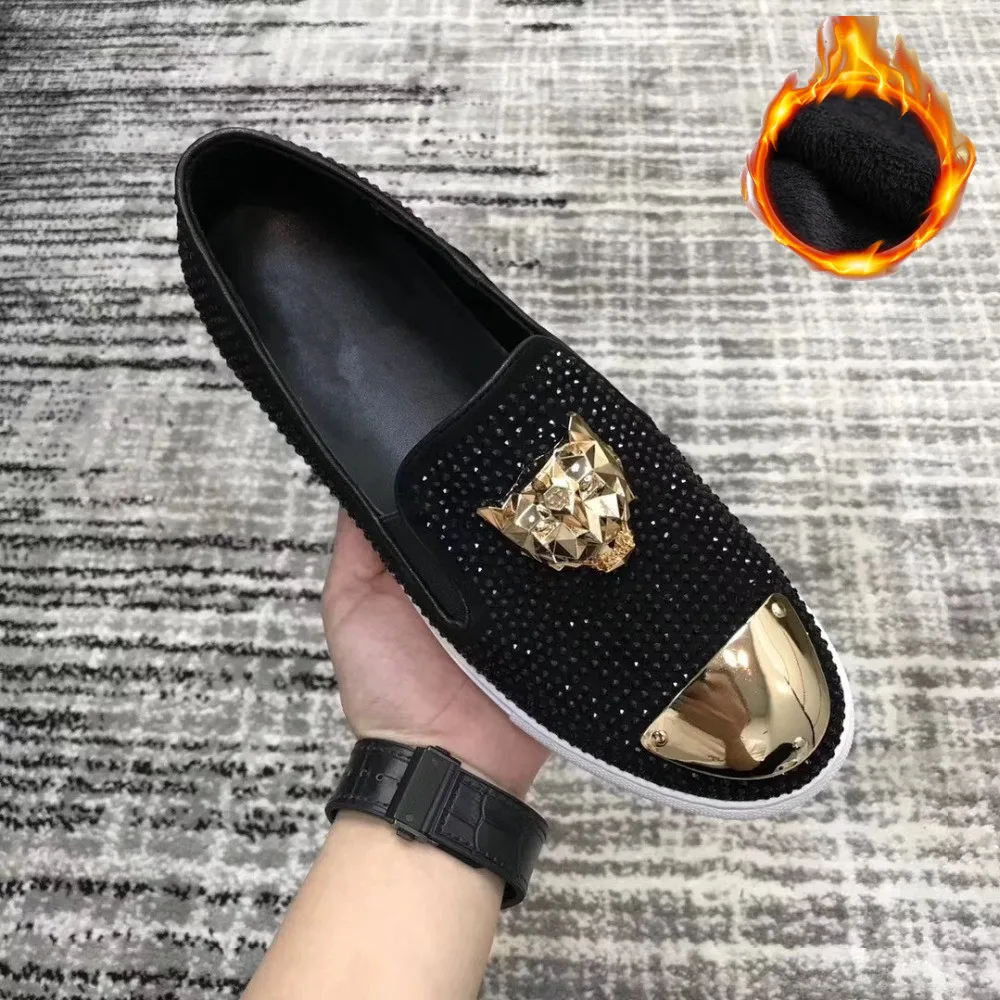 Fur gold Г. Новая обувь больших размеров мужские лоферы без застежки Роскошные повседневные модные брендовые мужские туфли свадебные туфли - Цвет: Fur gold