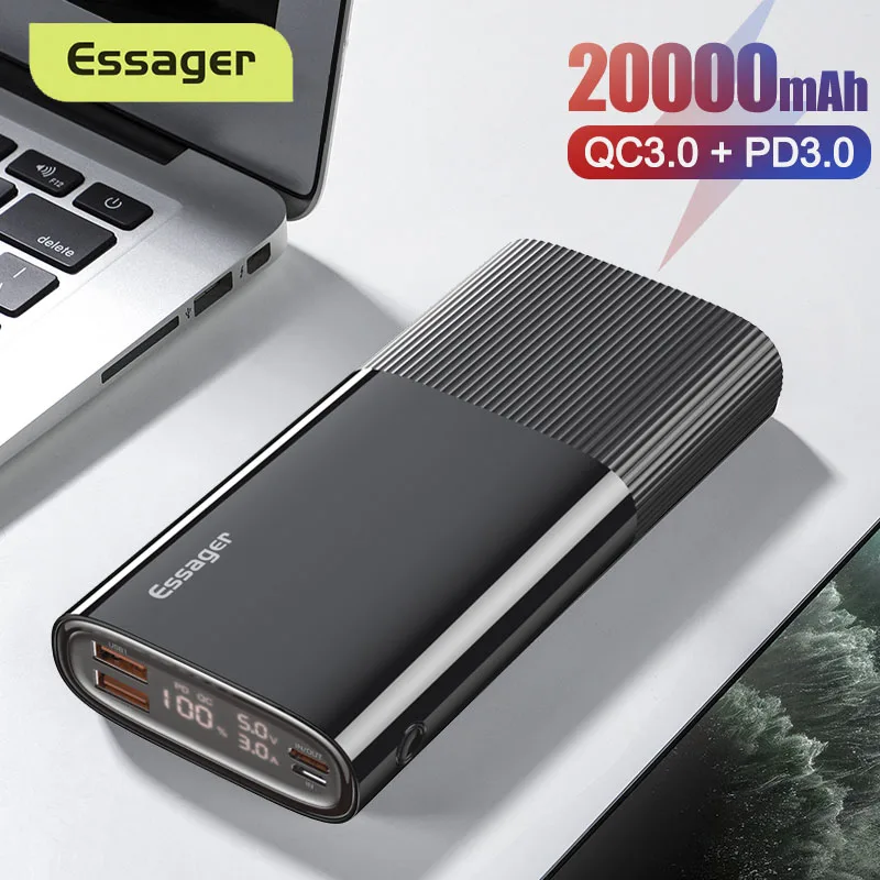 Внешний аккумулятор Essager на 20000 мА · ч с портами USB Type C и поддержкой быстрой
