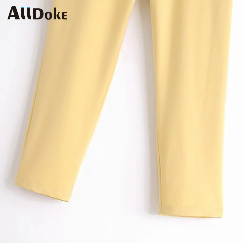 

ALLDOKE yellow casual pants women summer high waist double pockets zipper trousers vintage office ladies blazers pants mujer