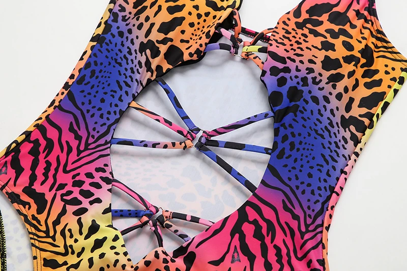 

2021 Sexy Leopard One Piece Swimsuit Women's Swimwear Hollow Out Monokini Brazilian High Cut Afriacn Bathing Suit