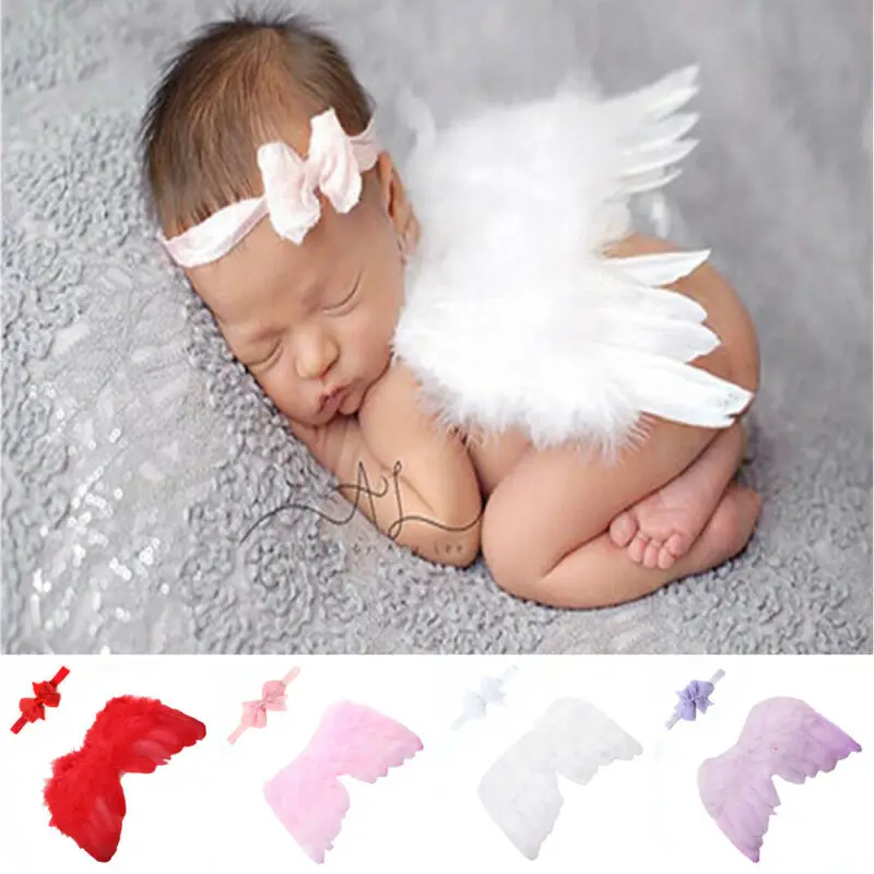 Белое крыло Ангела новорожденный мальчик девочка белое перо ангела + повязка на