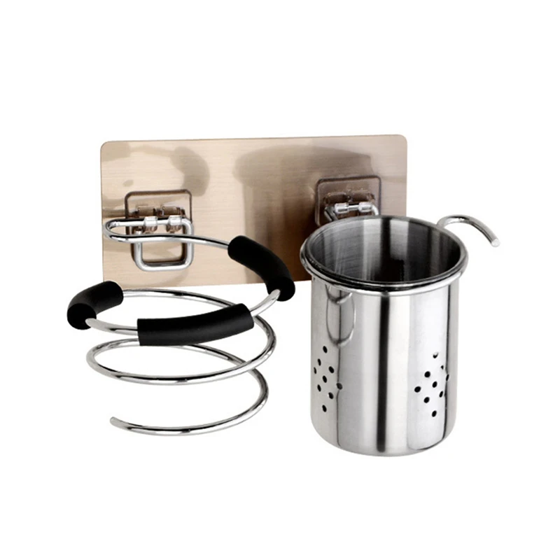 

Multi-Function Wall-Mounted Hairdryer Shelf Waterproof Self-Adhesive Comb Rack 360 Degree Scissors Storage Stand Cup