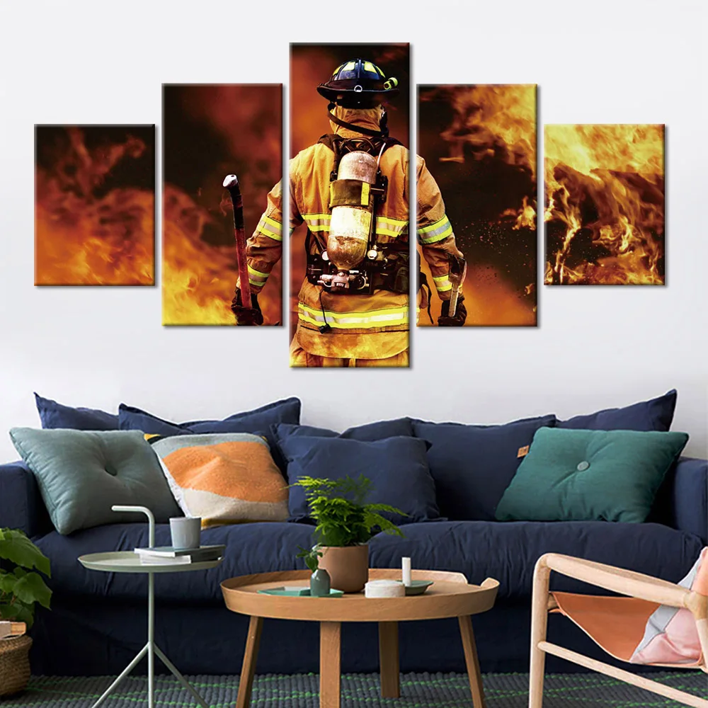 Модульный плакат с изображением пожарного 5 шт. Настенный декор HD принты картины
