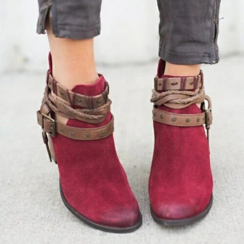 

2020 Winter Women Boots Fashion Casual Ladies Shoes Martin Boots Suede Leather Buckle Shoes High Heeled Zipper Snow Boot