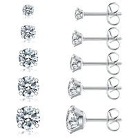 2021 fashion classic jewelry medical stainless steel hypoallergenic crystal zircon ear studs womenmen 4 claw earrings