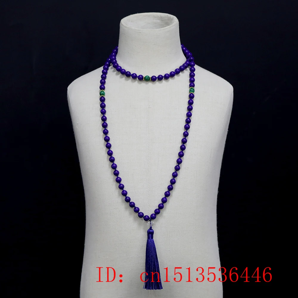 

Customized 108 Mala 8MM Lapis Lazuli & Green Malachite Beaded Knotted Necklace Women Blessing Fashion Charm Jewelry Long Tassel