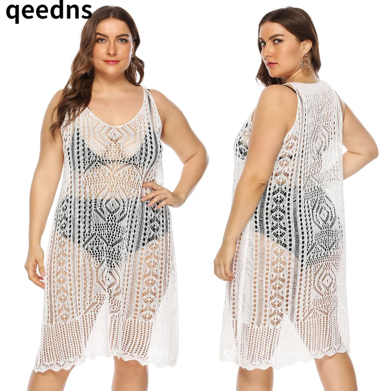 

Пляжная накидка для женщин, Вязаная пляжная одежда, белое платье с открытыми плечами, кружевные бикини, накидки, лето 2021, женская одежда для ...