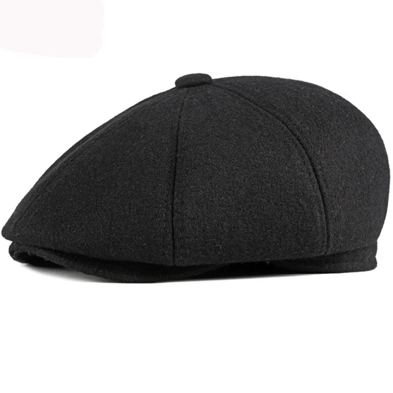 HT2946 Beret Wool Hat Men Octagonal Newsboy Cap Beret Hat Vintage Ivy Flat Gastby Cap Male Warm Earflap Winter Hat Men Beret Cap