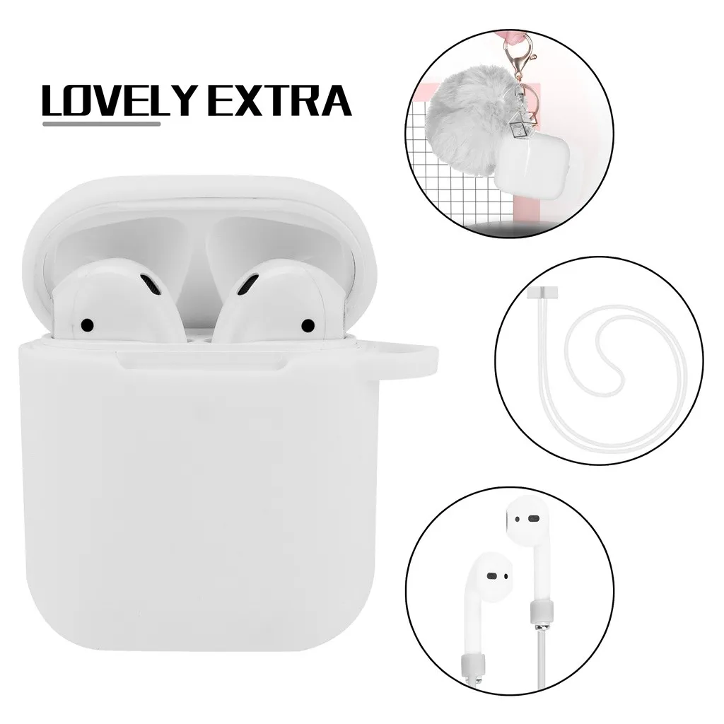 Беспроводной чехол для наушников Airpods 2 и 1 зарядный силиконовый защитный чехол и брелок с помпоном FW3