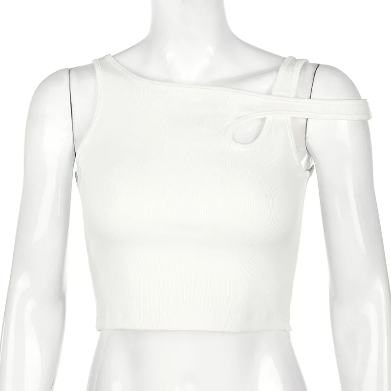 

Womens Sleeveless White Tank Top Bandage Hollow Out Ribbed Crop Tops Tees Fashion Fitness Mini Vest Sporting Summer Clothes