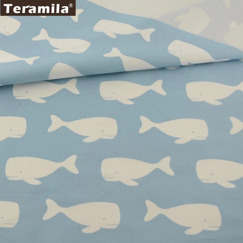 Teramila Fabrics 100% Cotton Twill Tissue Printed Cartoon Blue and Grey Whale Patterns Textile Clothing Bedding Dolls Decoration | Дом и сад