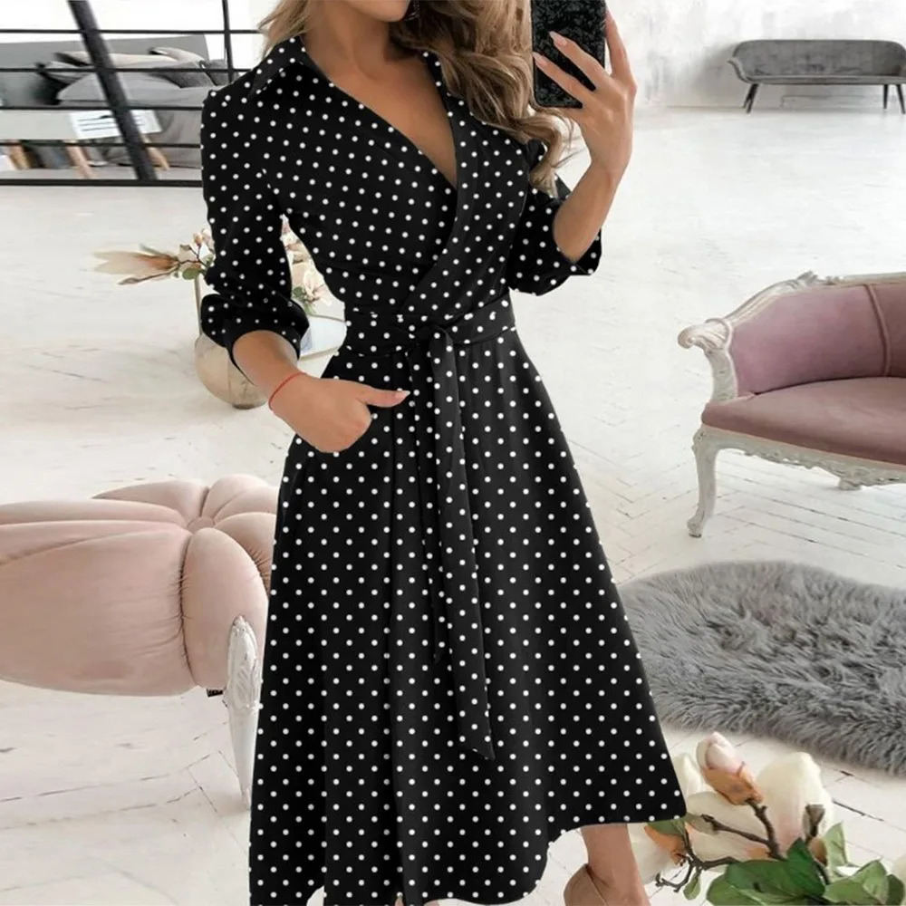 

Elegant Women Letter Diamond Print Party Dresses Spring Fashion Sexy V-Neck Belt A-Line Dresses Female Casual Long Sleeve Dress