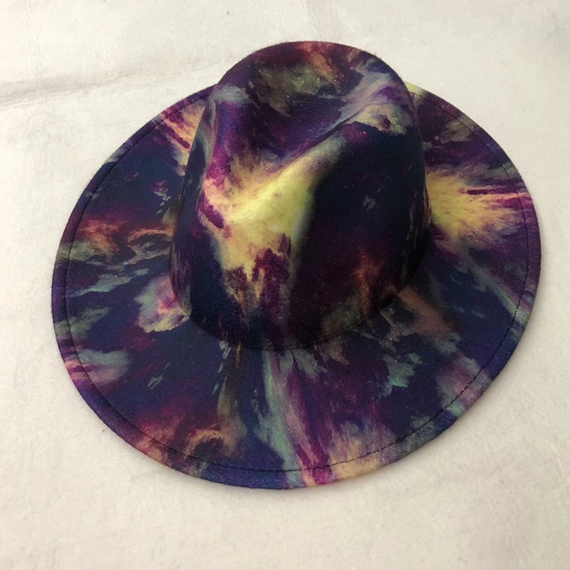 

fedoras hats women men wide brim Tie dye autumn winter women hats vintage fascinator multicolor blue green white felted hat men