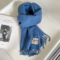 lunadolphin women winter wool scarf big plaid sky blue solid color warm neckerchief knitted woolen neck pashmina soft ins shawl