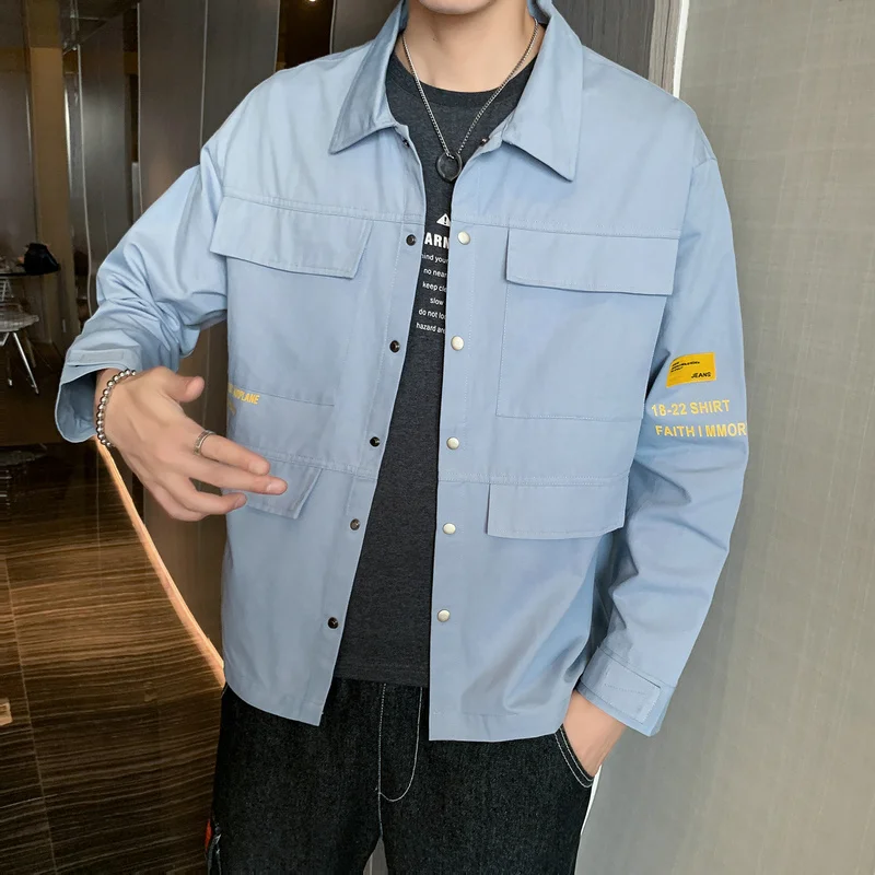 Мужская рубашка с карманами модная дизайнерская куртка длинными рукавами