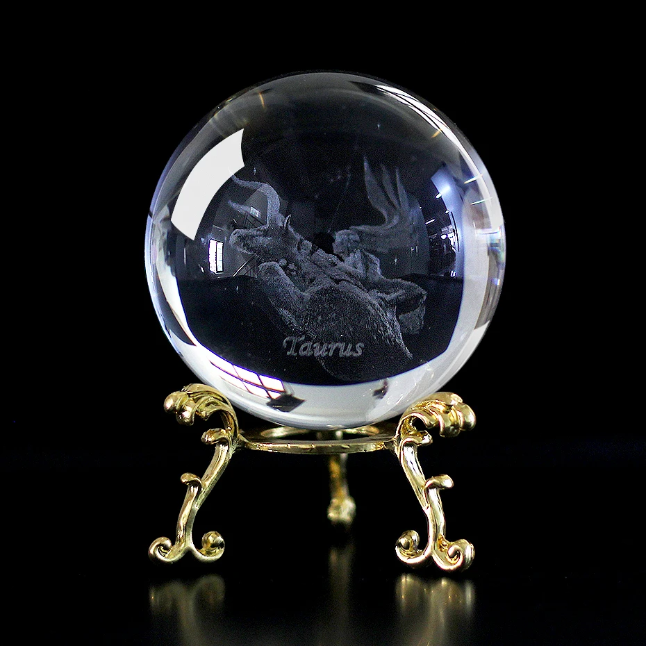 60 MM 3D Zodiac Sign Star Crystal Ball Laser Engraved Glass Sphere Crystal Craft Home Decor Birthday Gift Ornament