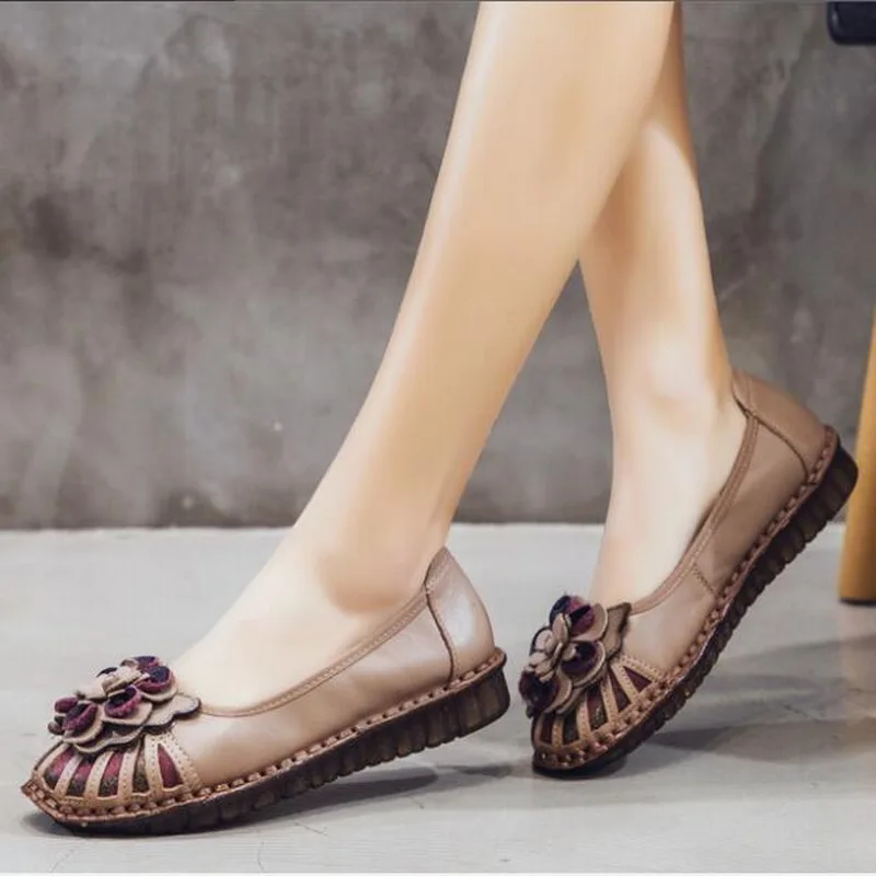 2020 Spring Summer Ladies Fashion Genuine Leather Women Shoes Elegant Comfort Woman's Casual OL Office Shoes soft bottom Women F