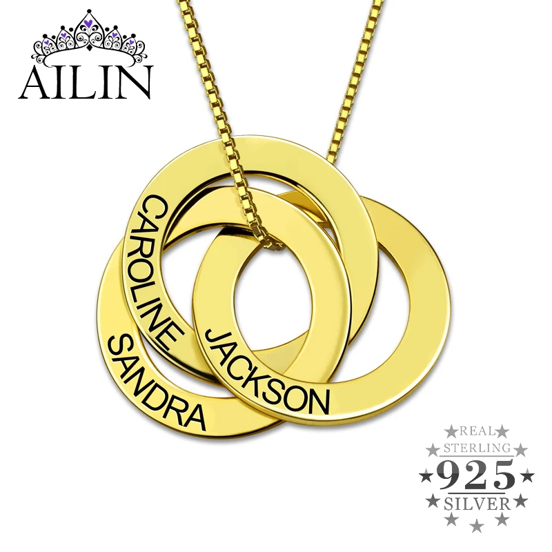 

AILIN Russian Circle Family Jewelry 925 Sterling Silver Custom 3 Name Necklace 18K Plated Nameplate Pendant Necklace For Women