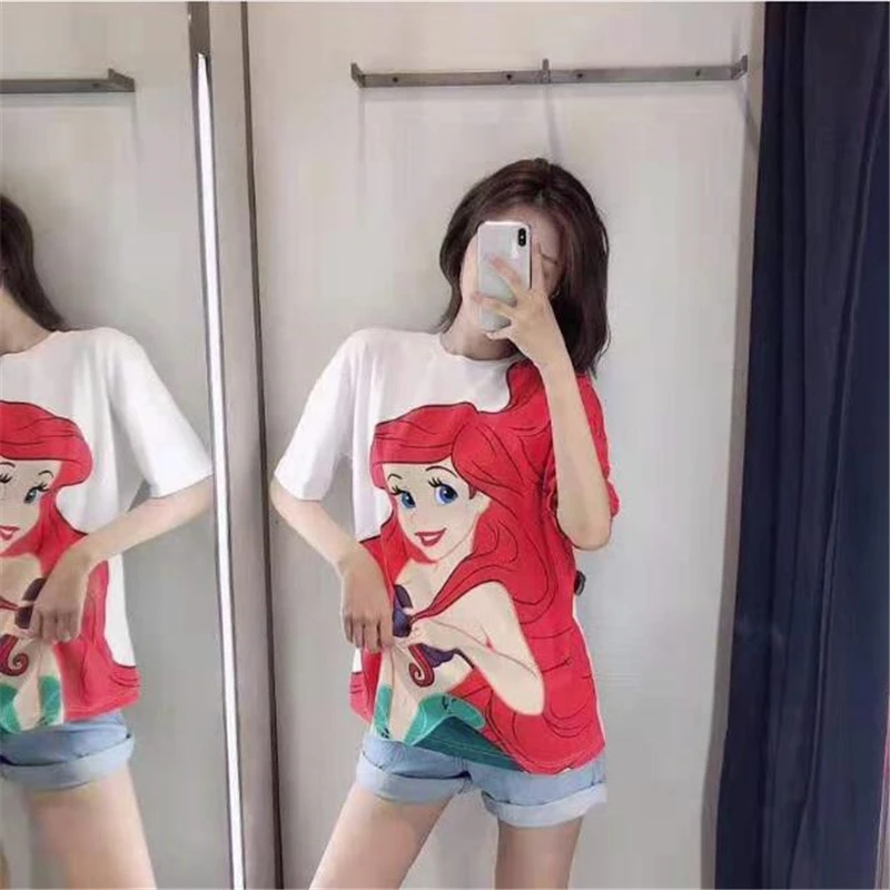 Футболка женская с коротким рукавом и круглым вырезом принтом Русалочка