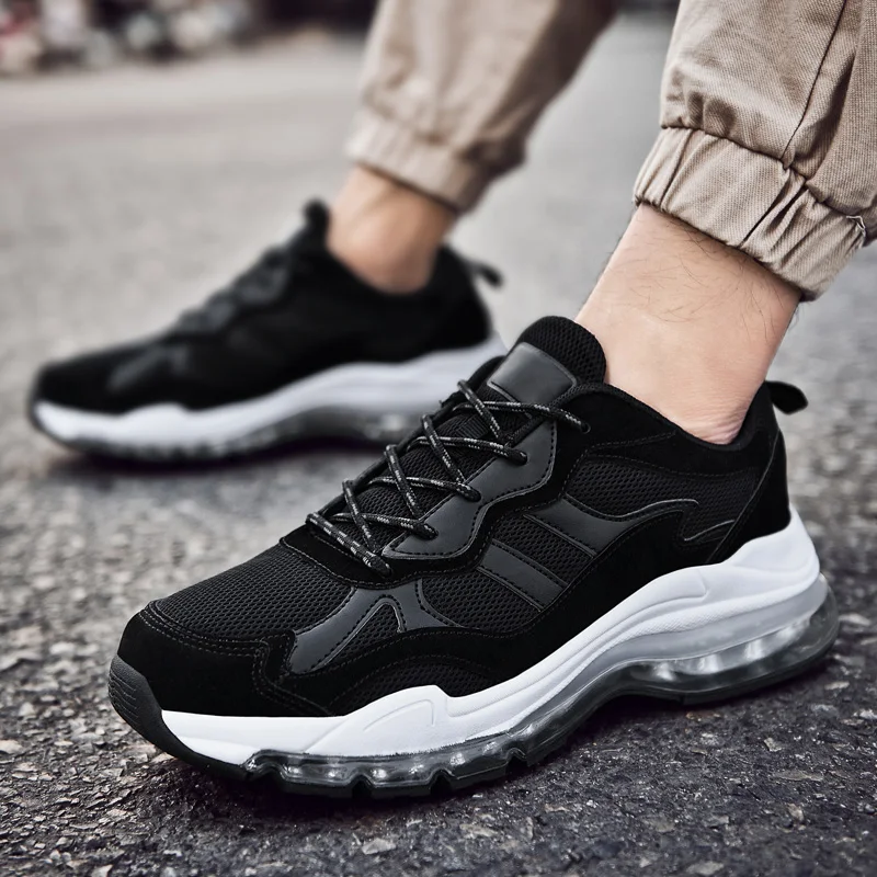 Мужские кроссовки для бега на воздушной подушке уличные черные Красные дышащая