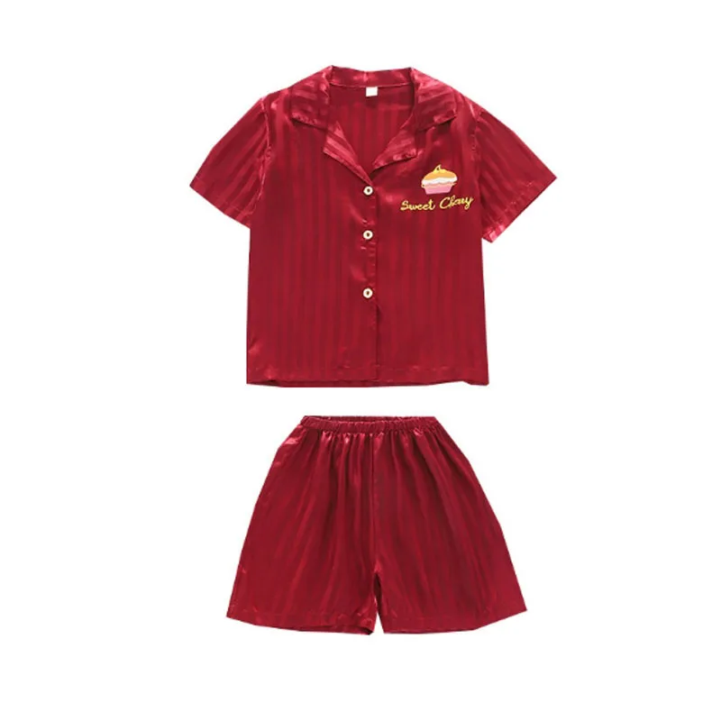 

New Children Pajamas Baby Boys Girls Solid Sleepwear Short Sleeve Turn-down Collar Wear Kids Pajama For Girl Summer Clothing Set