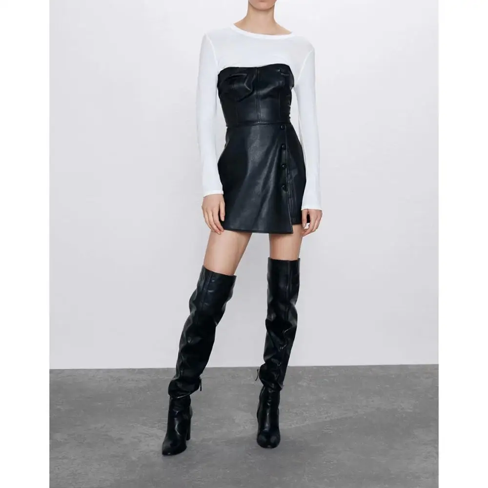 Женское сексуальное платье из искусственной кожи 2019 модные женские платья без