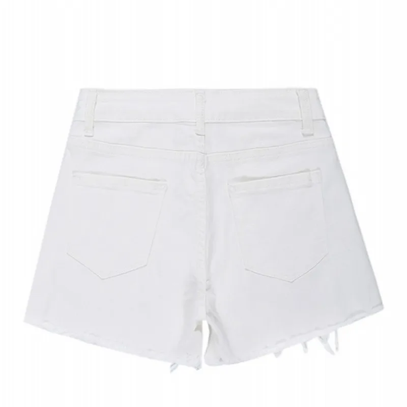 

Summer New Print Denim Shorts Women OL Style Casual White Loose Tassel Shorts Street Painted Zipper Straight Short Jeans Female