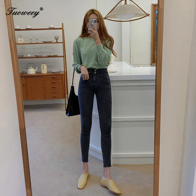 

Stretch Jeans Female Skinny Denim Pencil Pants 2019 Fashion High Waist Jeans Women Button Fly Plus Size Black Jeans for Women