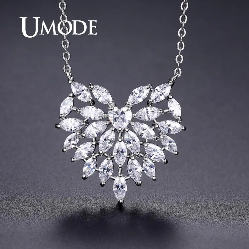 UMODE ожерелья в форме сердца подвески длинная цепочка для женщин и девочек циркон