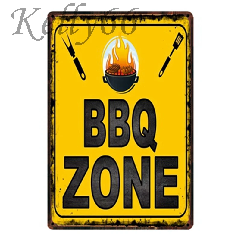 

[ Kelly66 ] BBQ Zone Metal Sign Tin Poster Home Decor Bar Wall Art Painting 20*30 CM Size y-1769